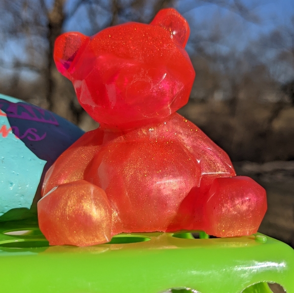 Sparkly Teddy Bear Sunset Pink Gold Shiny Resin Art Artisan Handmade - Picture 3 of 10